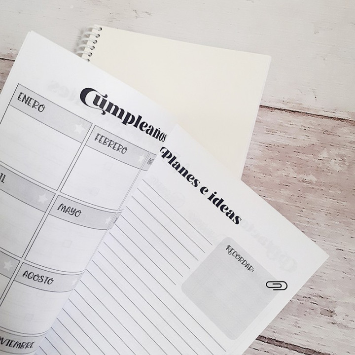 AGENDA PERPETUA TAMAÑO A5 B&N Sublimable