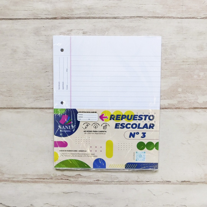 REPUESTO ESCOLAR N°3 80 grs RAYADO Blanco