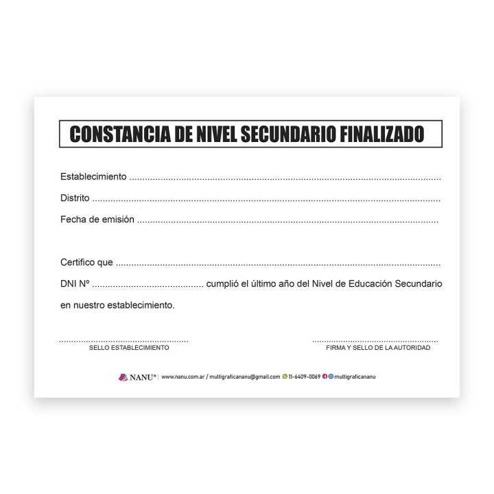 CONSTANCIA DE NIVEL SECUNDARIO FINALIZADO