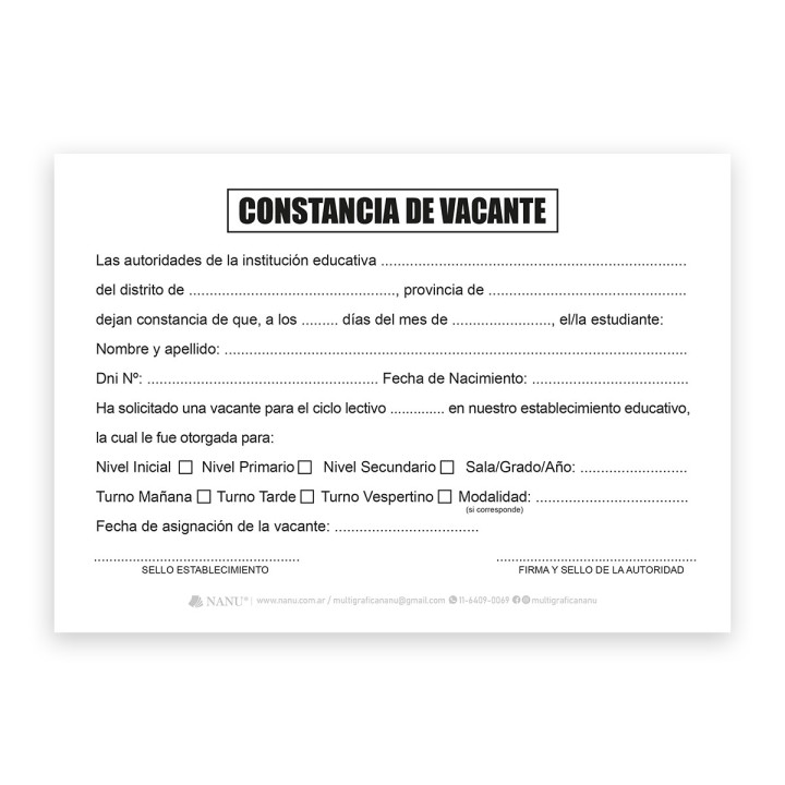 CONSTANCIA VACANTE