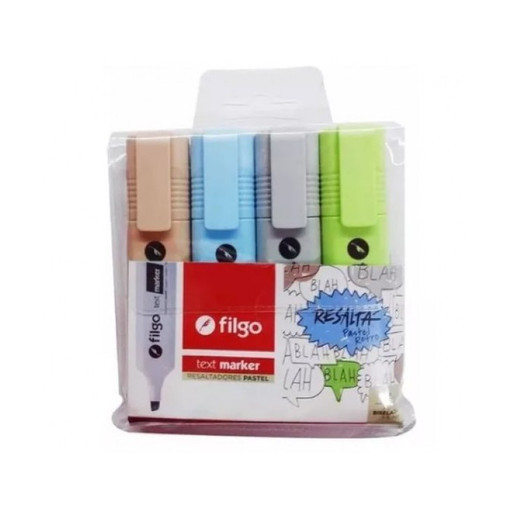Resaltador Text marker pastel Retro  punta Biselada x4 FILGO