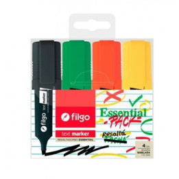 Resaltador Essential pack punta Biselada x4 FILGO