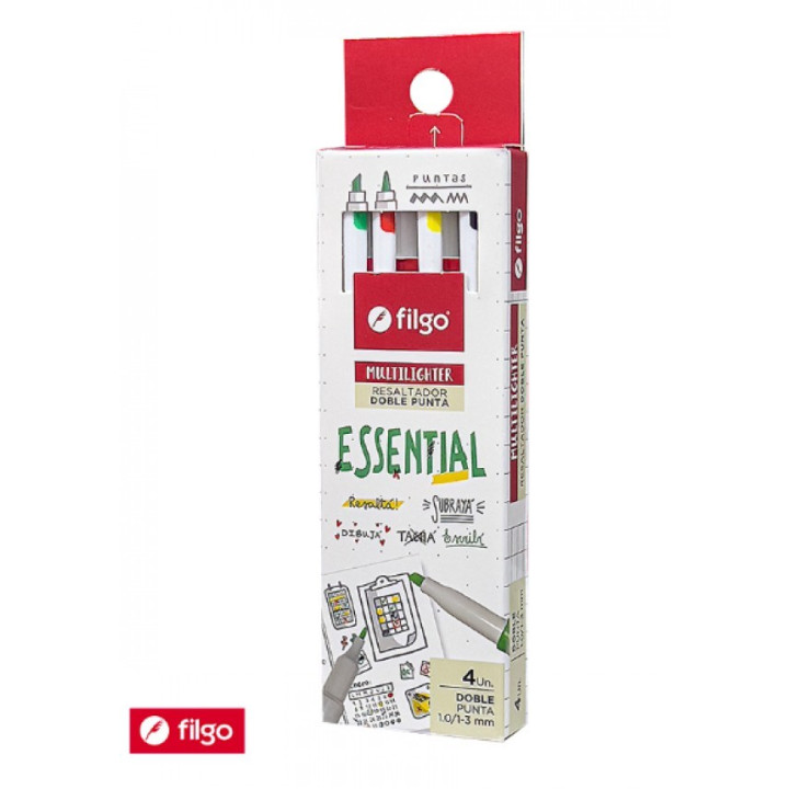 Resaltador Doble Punta Multilighter Essential 4 unid. FILGO