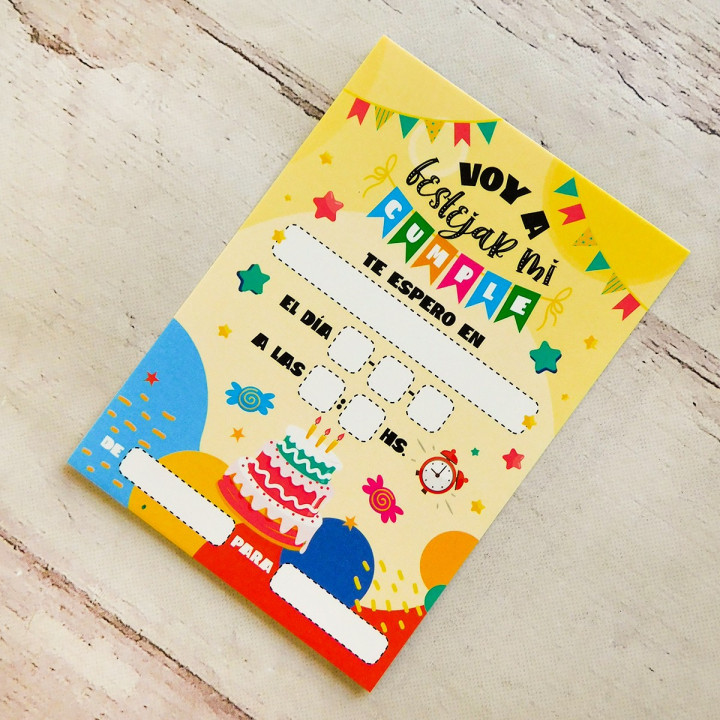 TARJETA DE INVITACION  PARA CUMPLE X 10 Unidades